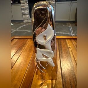 William A Rogers Bud Vase Bronze Plated Enameled White Calla Lily Flowers Japan